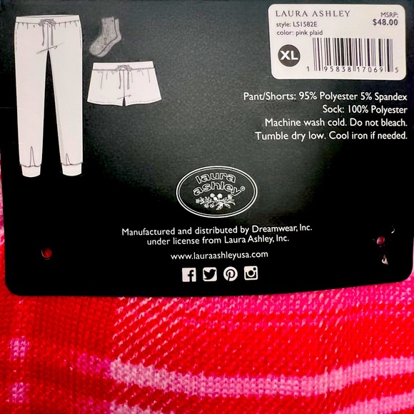 NWT Laura Ashley 3 Piece Pajama Set Pants Shorts Socks - Picture 3 of 6